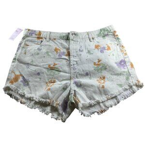 Wild Fable High-Rise Tie-Dye Denim Shorts | White Multi | Raw Frayed Hem | Size